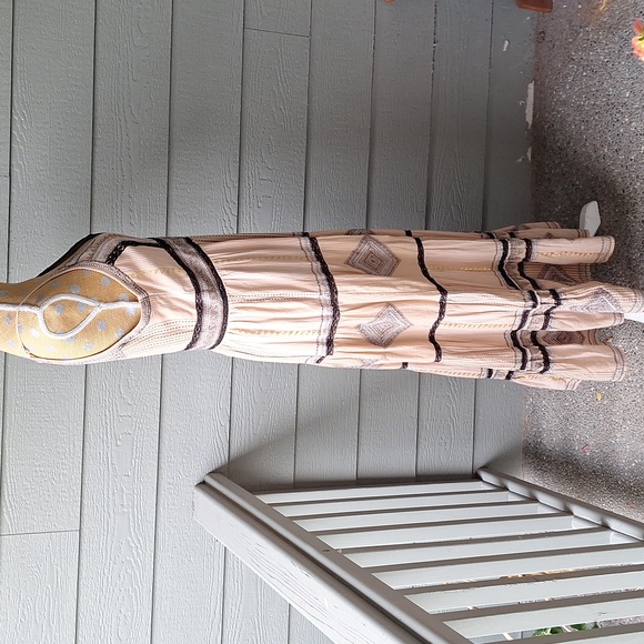 Anthropologie Robin Embroidered Spaghetti Strap Tiered Boho Maxi Dress Size 8 - Picture 11 of 16